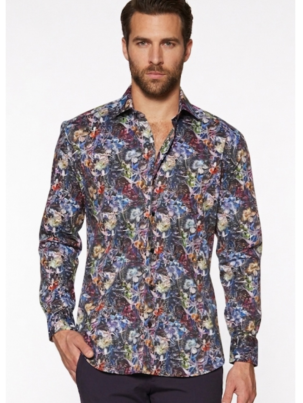 Bertigo Multicolor Floral Button Down Shirt Slim Fit XL Excellent Condition!